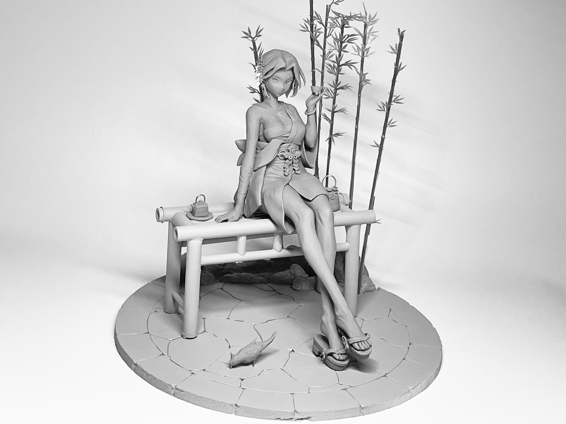 服の雰囲気や、浴衣から伸びた足などに注目