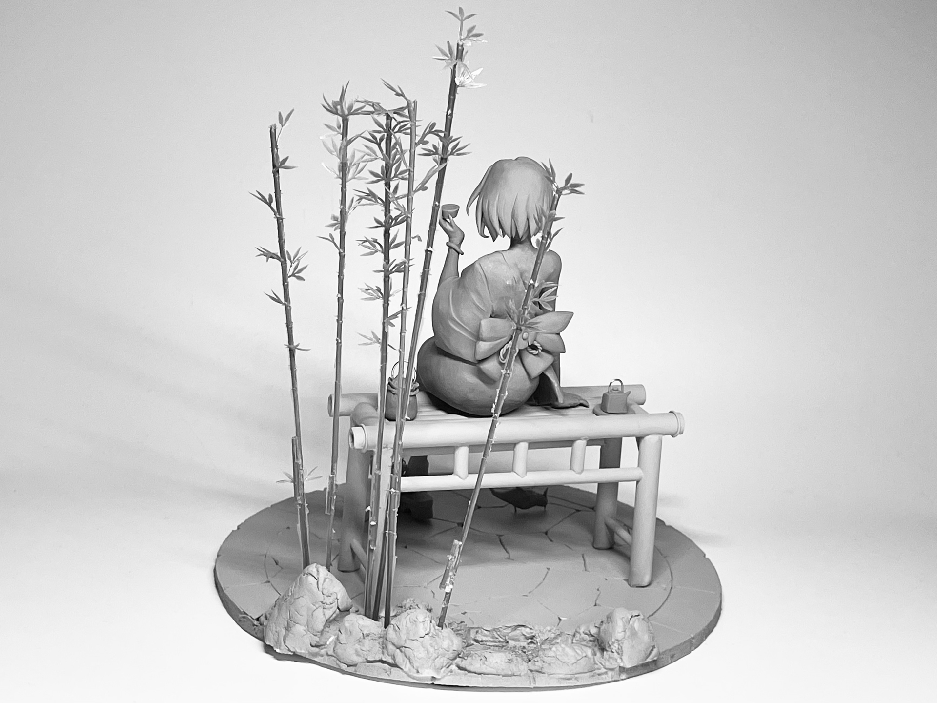 ゲーム内に浴衣が実装された際は、このように視点を変えてみることができる。メーガンが腰掛ける椅子や後ろの丈といったオブジェクトはコロッケ砕砕氏にとって初挑戦だったとのことで、ぜひ見て欲しいポイントだという