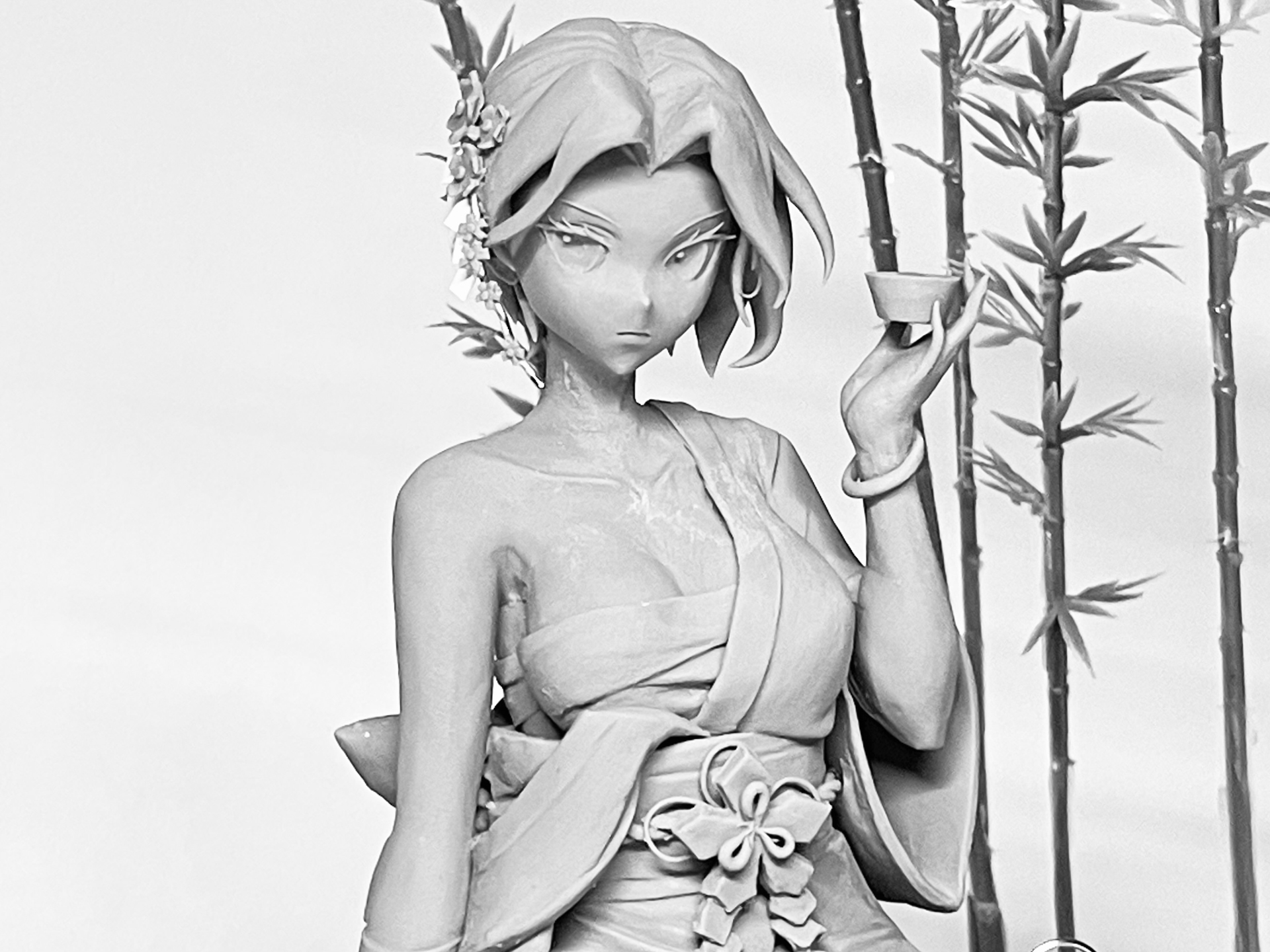 メーガンの目元の強さを感じさせる頭部や髪型、細かい作りの髪飾りなどが楽しい。繊細な指先の表現も注目だ