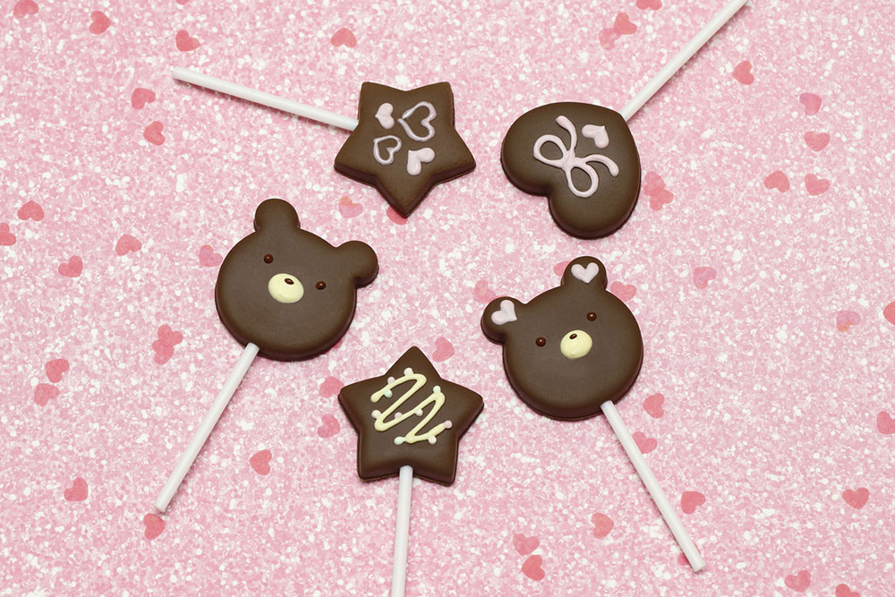 ポップチョコ（ストラップ付） サイズ：チョコ約30～40mm、棒含め約80mm