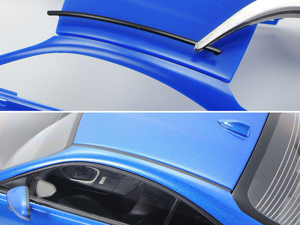 ルーフモールを別パーツ化して、ボディ塗装時のマスキングの手間を減らした