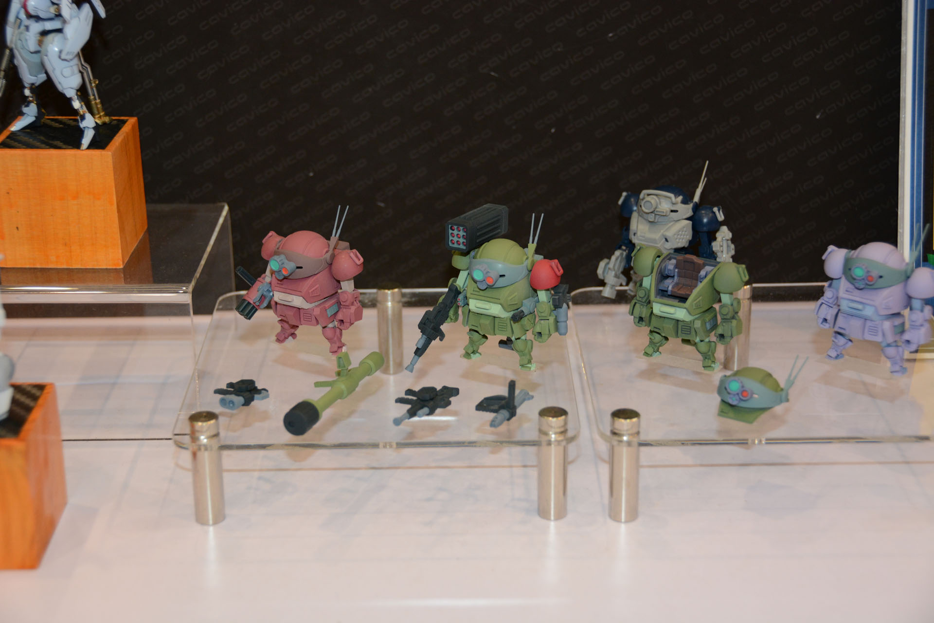 筆者が目をとめたスコープドックのプラモデル。通常カラーは1,550円、メルキアカラーは1,650円。武装のついたタイプや、赤いブルーティッシュドックは発売予定