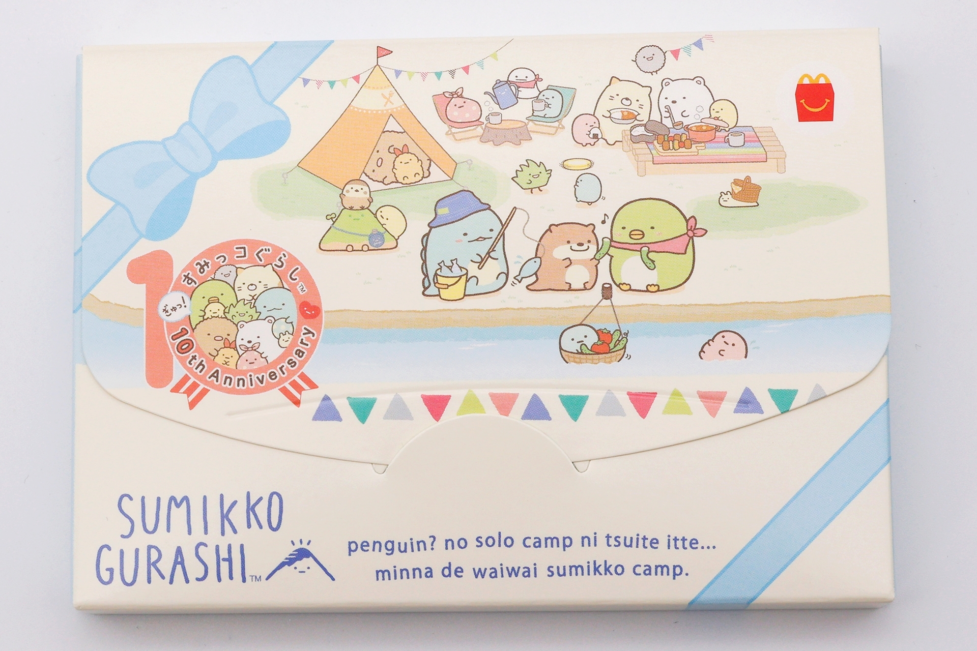 こちらが「ぺんぎん？」のパズルが入った箱。キャンプですみっコたちが釣りをしている姿が描かれている