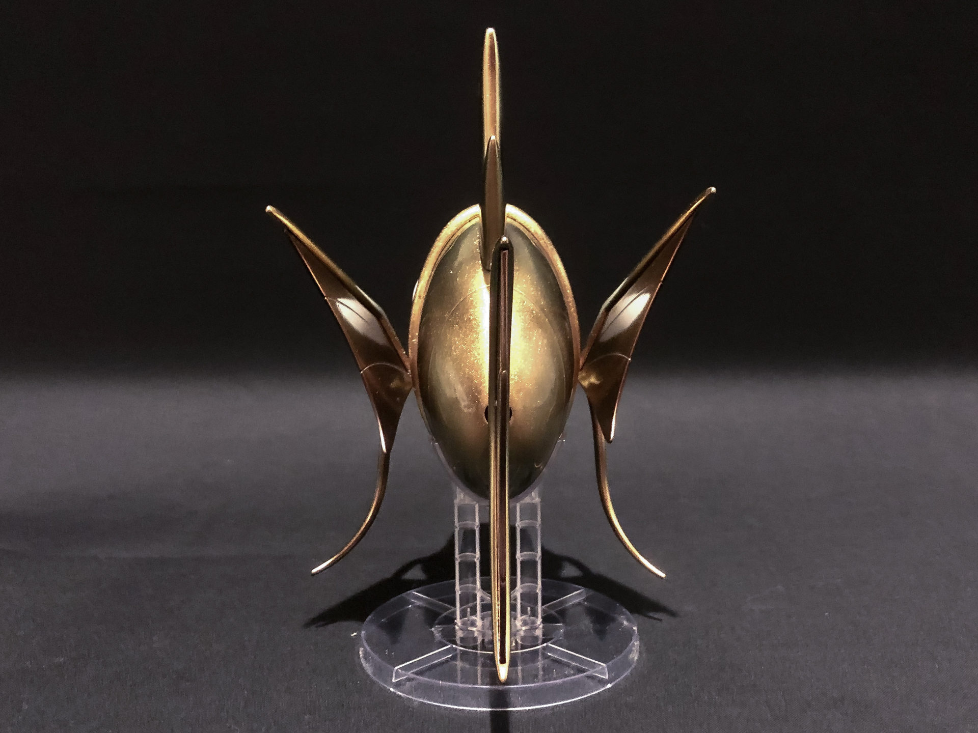 金色の輝きと偏光により縁がグリーンに輝くことで異質な雰囲気を醸し出しています。