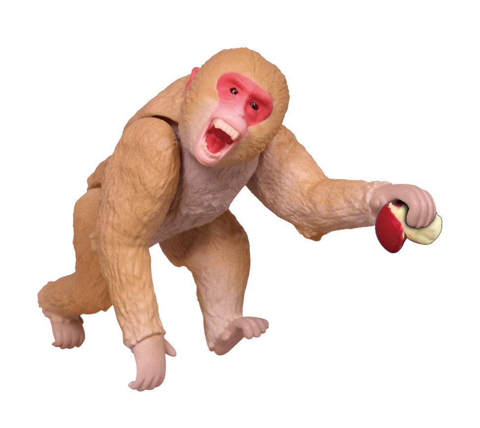 頭、前あし、うしろあしが可動。果実（リンゴ）付き