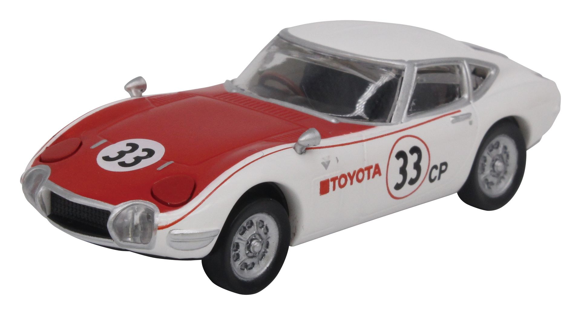 1968年アメリカ「SCCAシリーズ」に1年間参戦した「トヨタ 2000GT」をモデルに塗装。ホワイトをベースに、赤いボンネット、「33」のナンバーが特徴