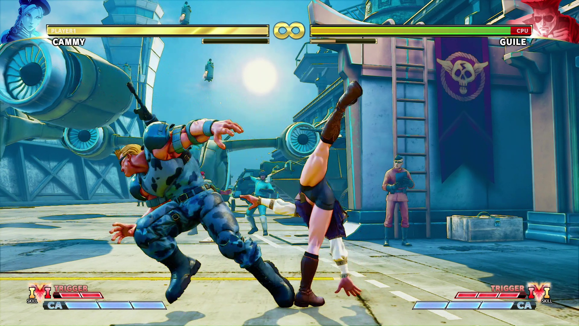 特殊部隊仕込みのキャミィの格闘術。飛び掛かっての首折りもキレイに決まる