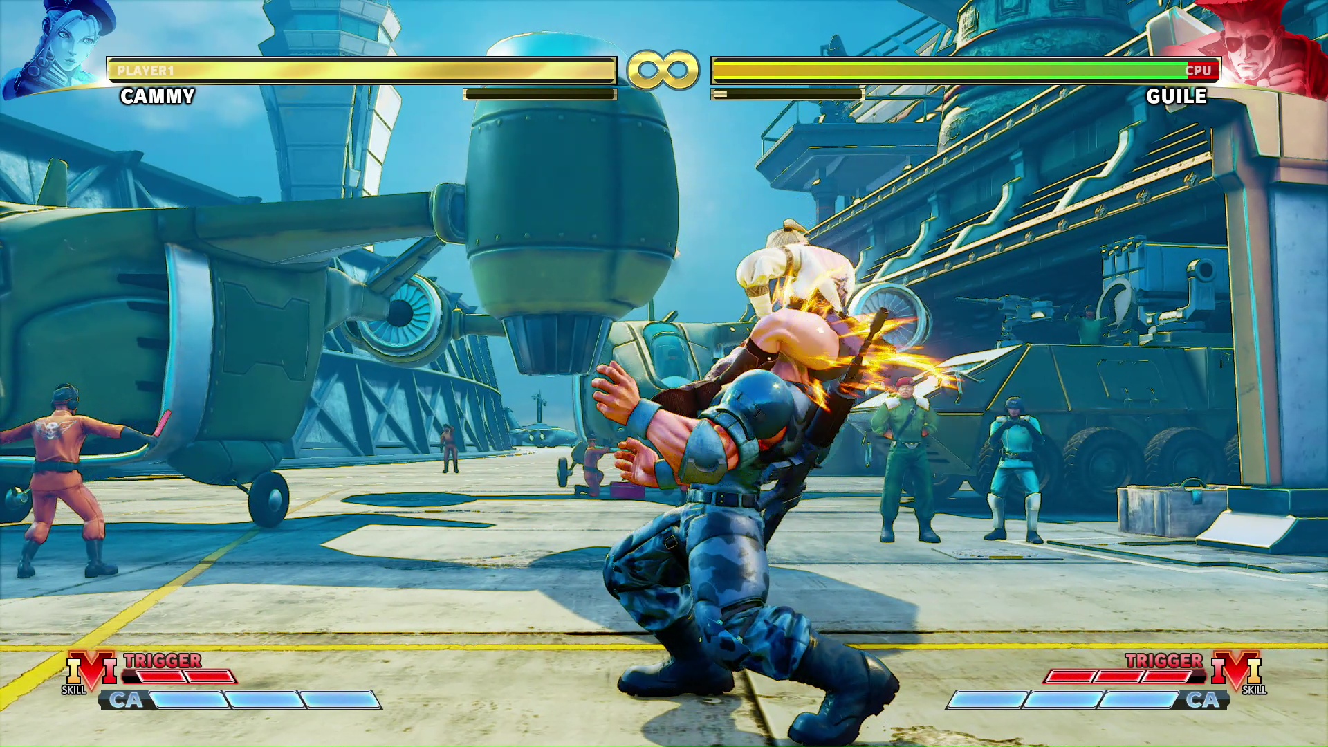 特殊部隊仕込みのキャミィの格闘術。飛び掛かっての首折りもキレイに決まる