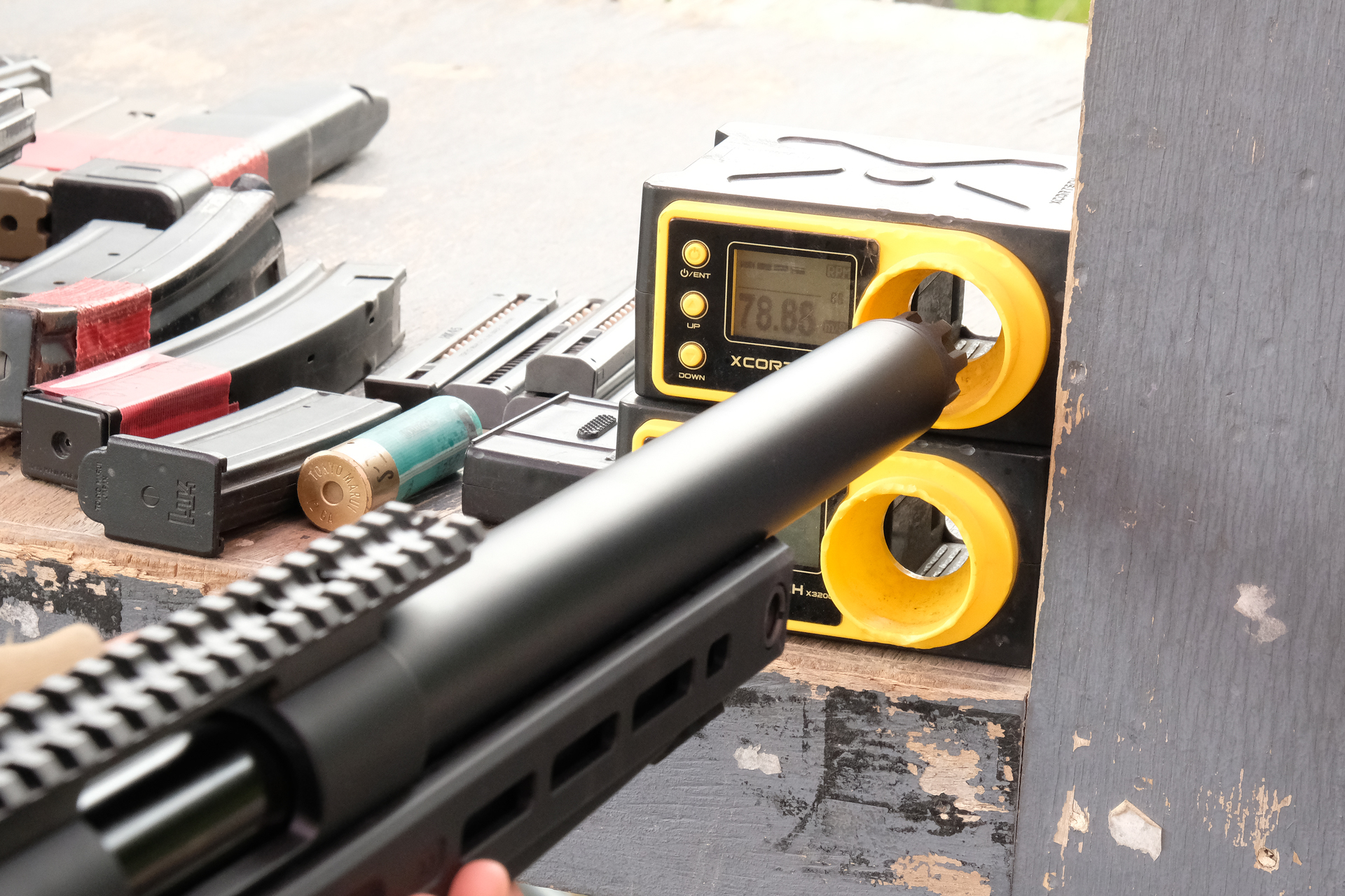 初速はサバゲパークで用意しているマガジンと0.2gBB弾で80m/s弱