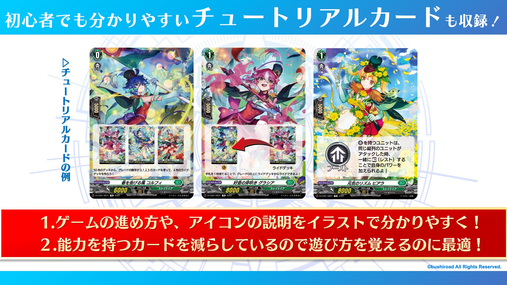 この構築済みデッキには初心者にもわかりやすいチュートリアルカードが収録されている