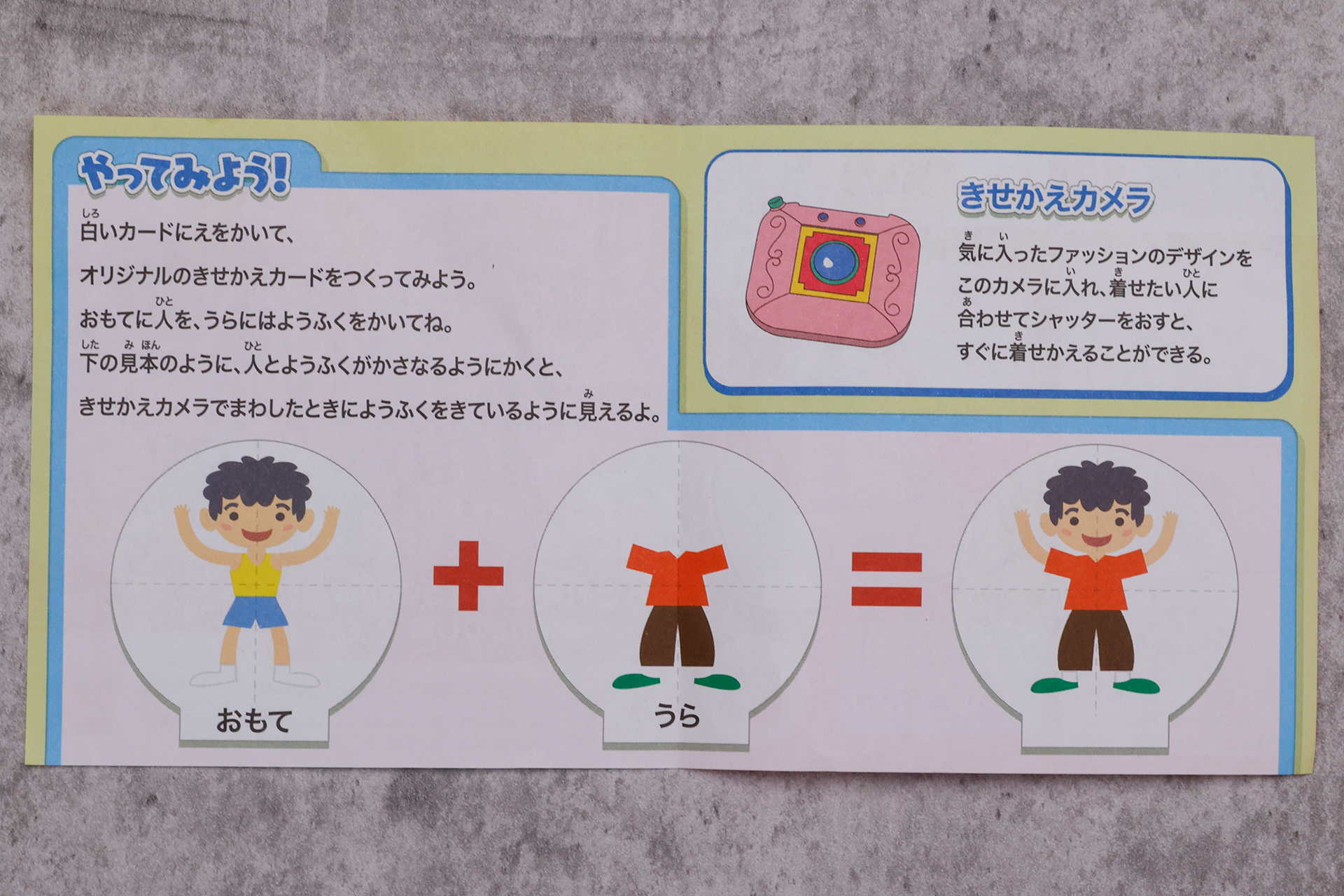 こちらが説明書を開いたところ。白いカードにどんな絵を描けばいいのかわからないときは、こちらを参考しよう