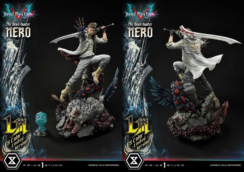 ホワイトのトップスとボトムスにゴールドのブーツ。DLCのコスチュームとして人気を誇る、ネロのEXカラーをプライム1スタジオ10周年限定アイテムとして立体化