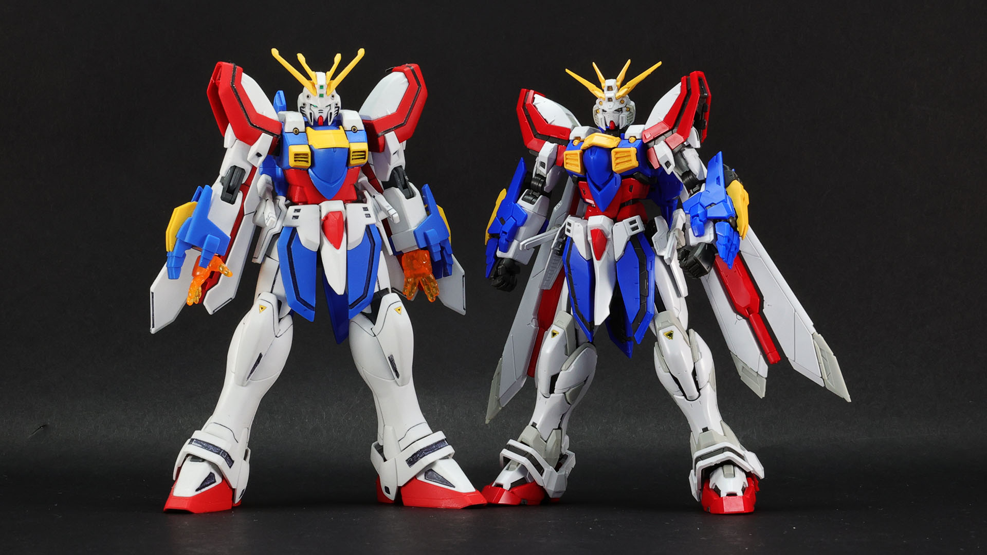 「HGFC 1/144 Gガンダム」（2010年）と比較してみました。左がHG、右がRGです