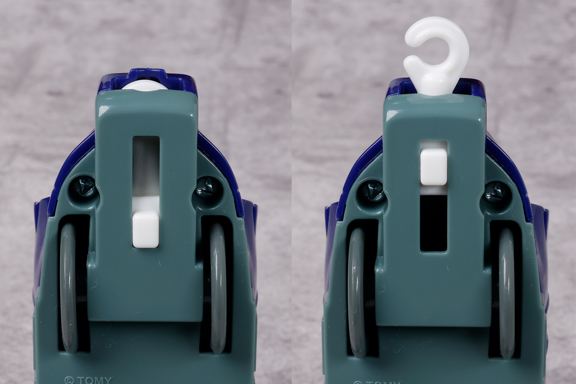 底面部分にスイッチのようなものがあり、連結部分が収納できるようになっている