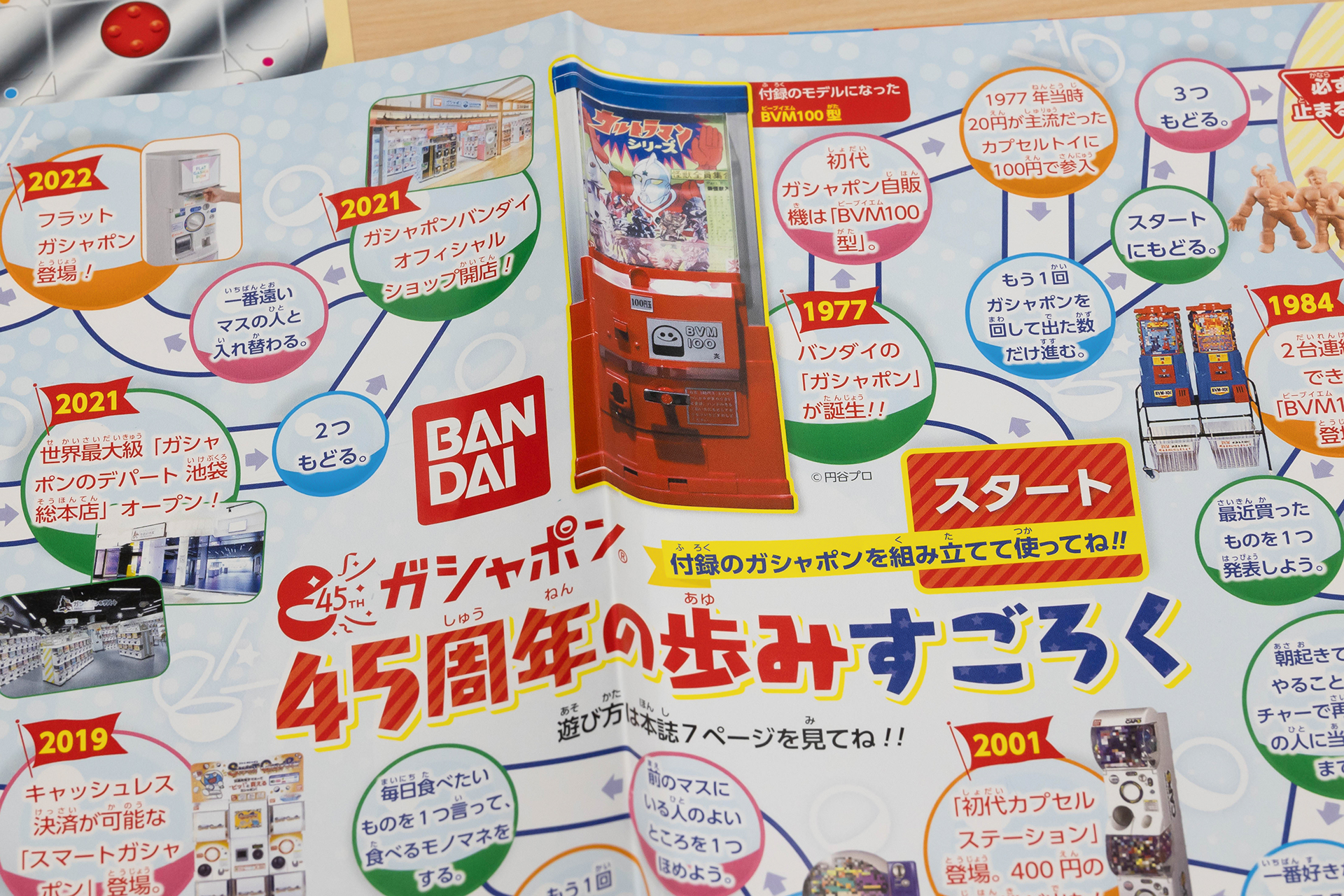 雑誌には、遊びながら歴史が学べる「ガシャポン 45周年の歩みすごろく」も付いてくる