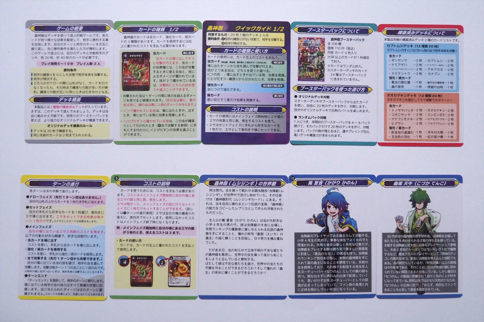 10枚の説明カード。両面に説明などが印刷されている。これを一通り読めば、プレイを始めることができる