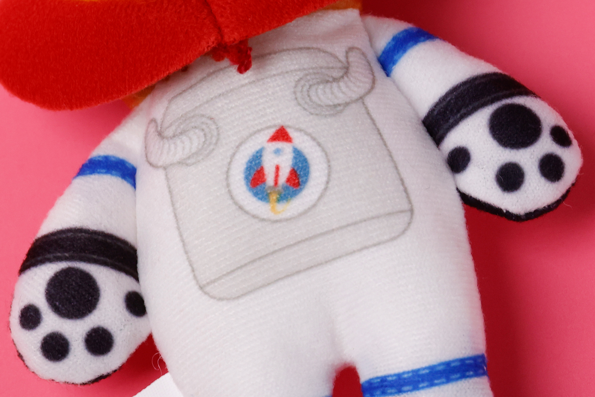 宇宙飛行士姿だが、なぜか肉球はしっかりと再現されている