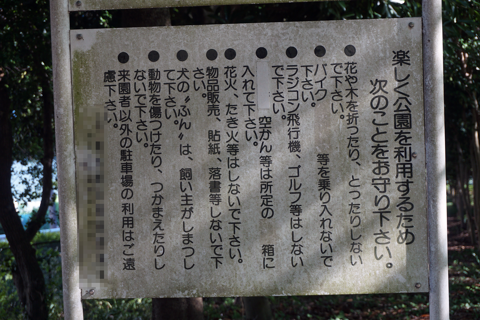 埼玉南部の某公園の立て札。ラジコン飛行機は明確に禁止されている