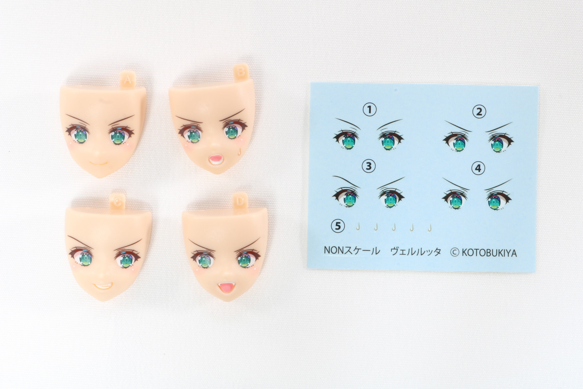 表情パーツ4種と水転写でカール。デカールとBの表情パーツには汗の表現入っている