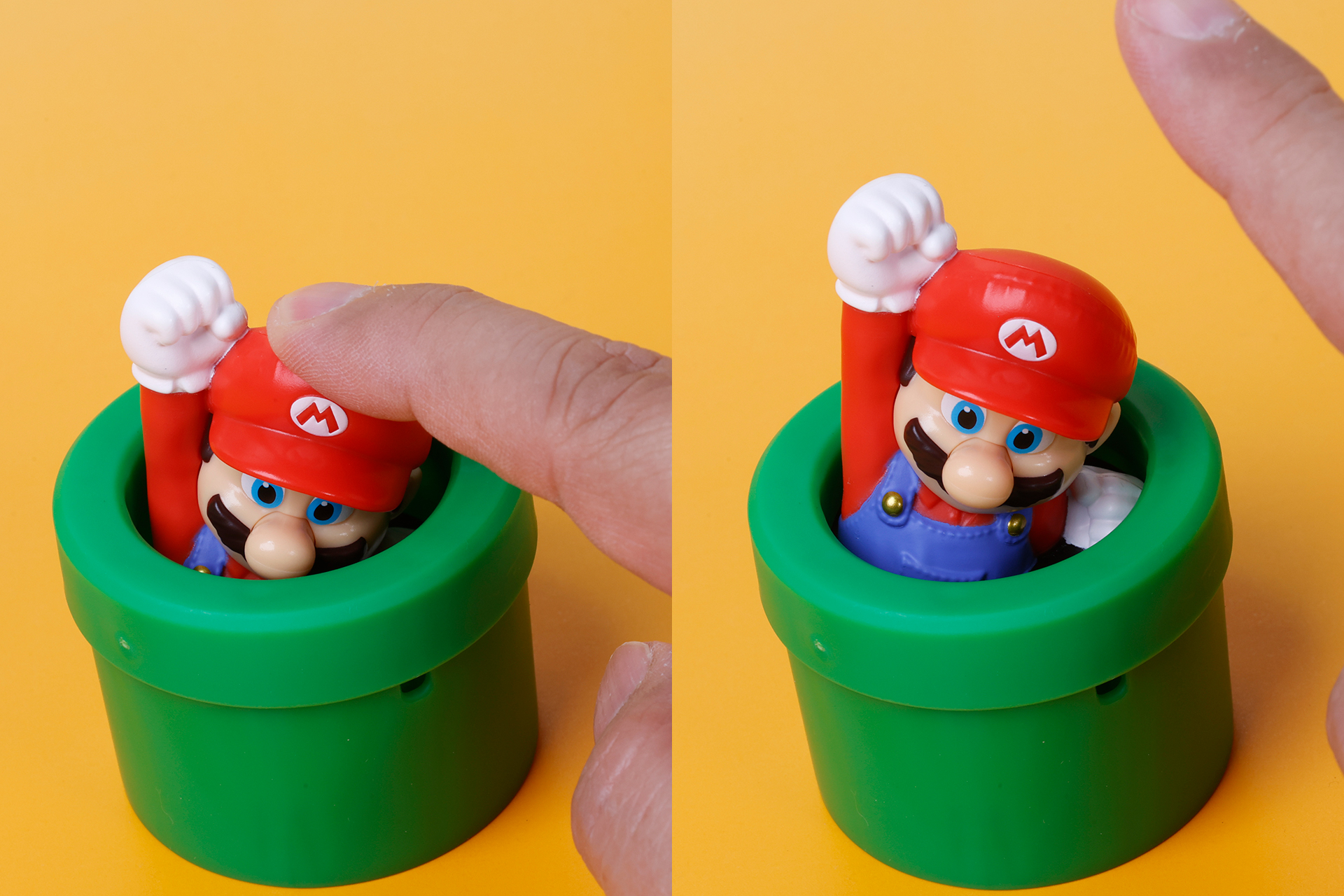 指でマリオの頭を押して話すと飛び出す仕組みだ