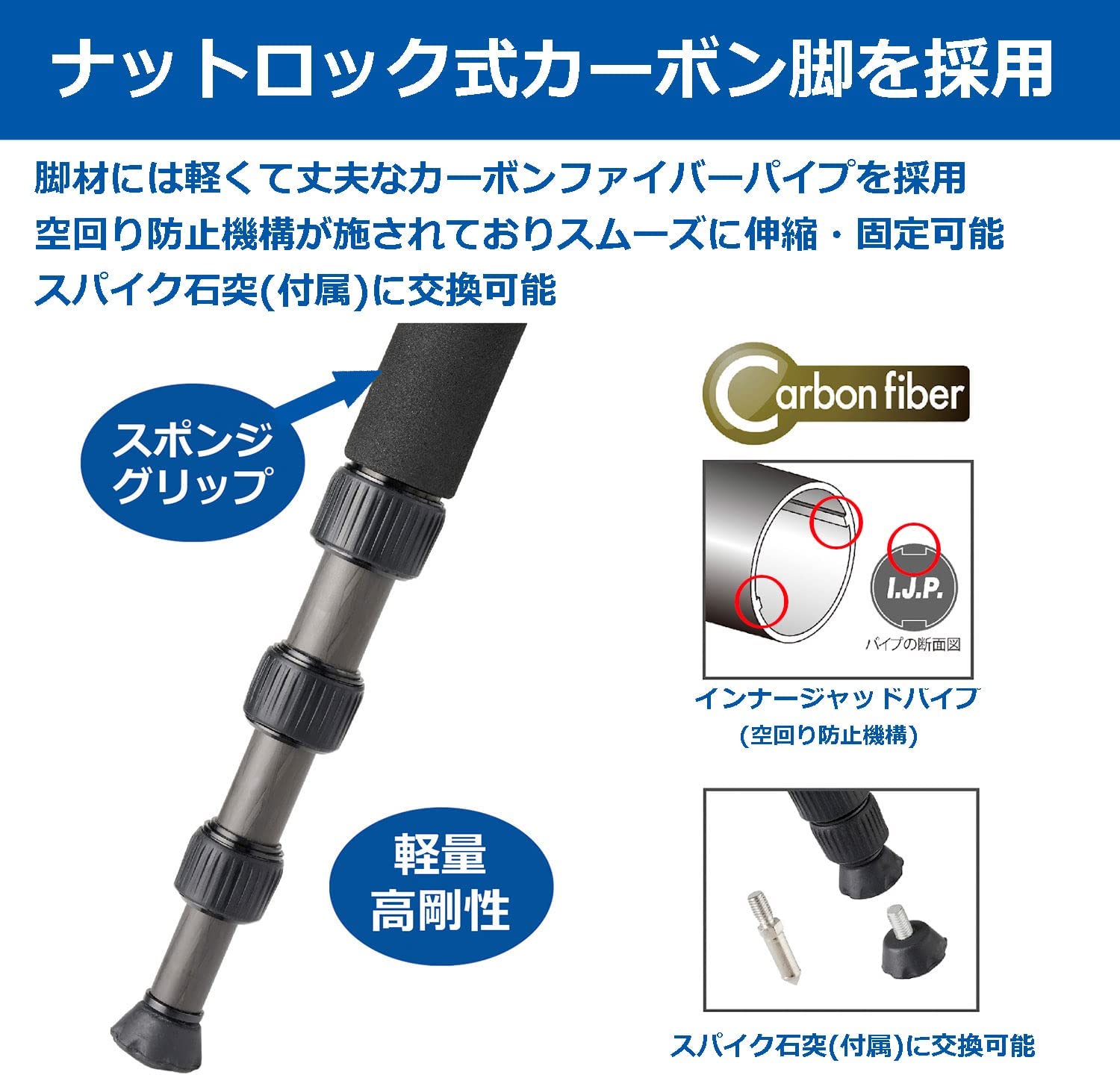 カーボン製の脚となっていて、軽さと丈夫さを兼ね備えている