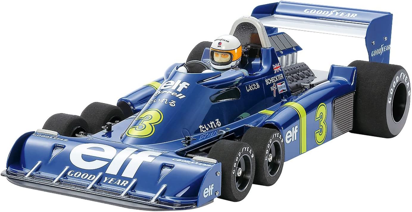 こちらは「1/10 電動RCカー タイレル P34 1976 日本GPスペシャル」ポリカーボネートボディ仕様の製品。プラスチック樹脂ボディよりも表現のディテールが甘いところがありますが、軽く、耐久力に優れています