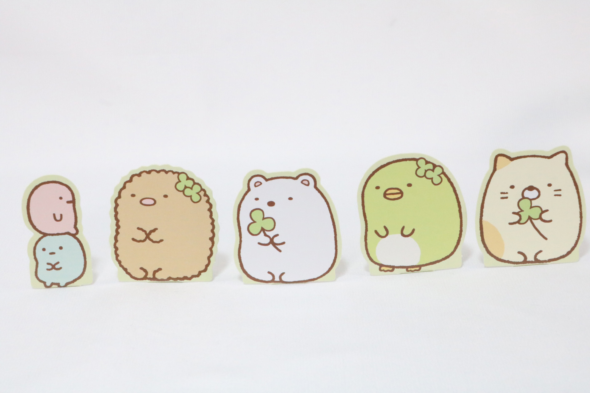 左からたぴおか、とんかつ、しろくま、ぺんぎん？、ねこ