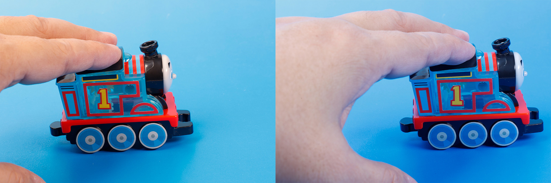 手で「トーマス」を動かして動きを見ながら遊ぼう！