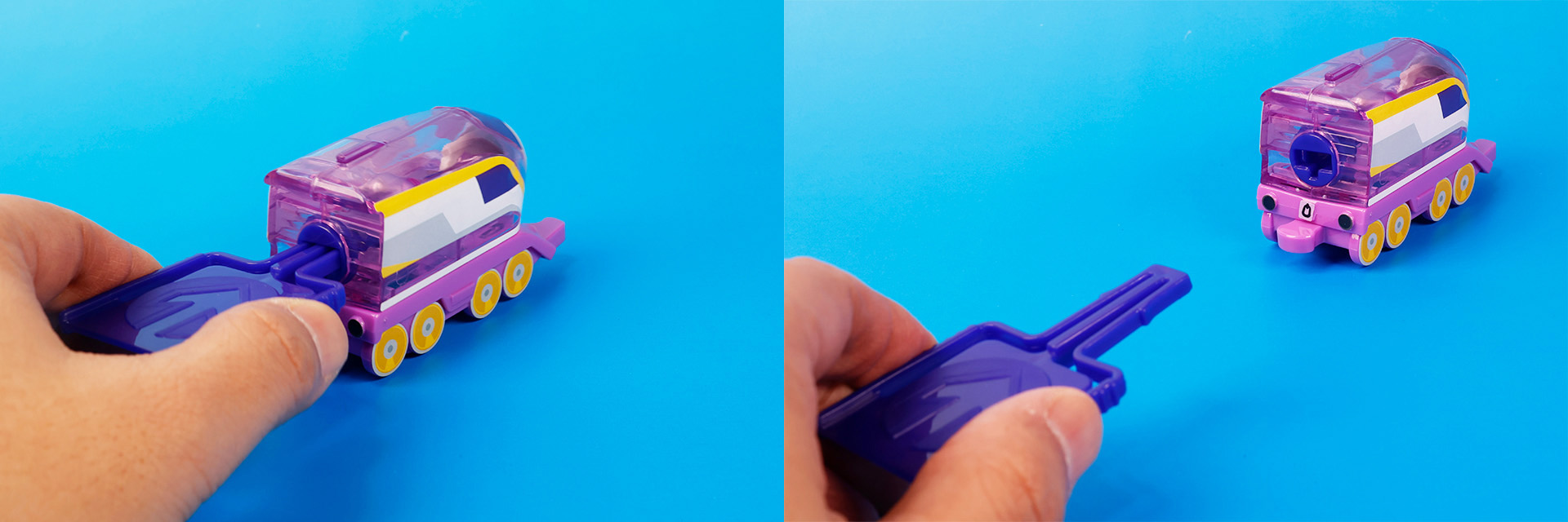 カギを差し込み指でつまむと、「カナ」が前面に走り出す仕組みだ