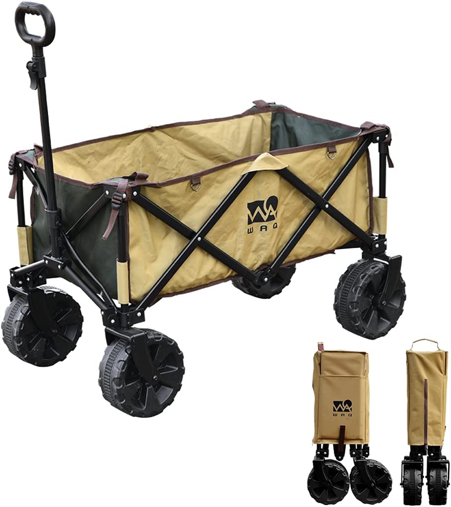 WAQ キャリーワゴン【 大型タイヤ 】自立収納 コンパクト 耐荷重150kg ワンタッチ収束式 106L 大容量 折り畳み アウトドアワゴン キャリーカート キャンプカート 軽量 4輪 特大 タイヤ キャンプ WAQ