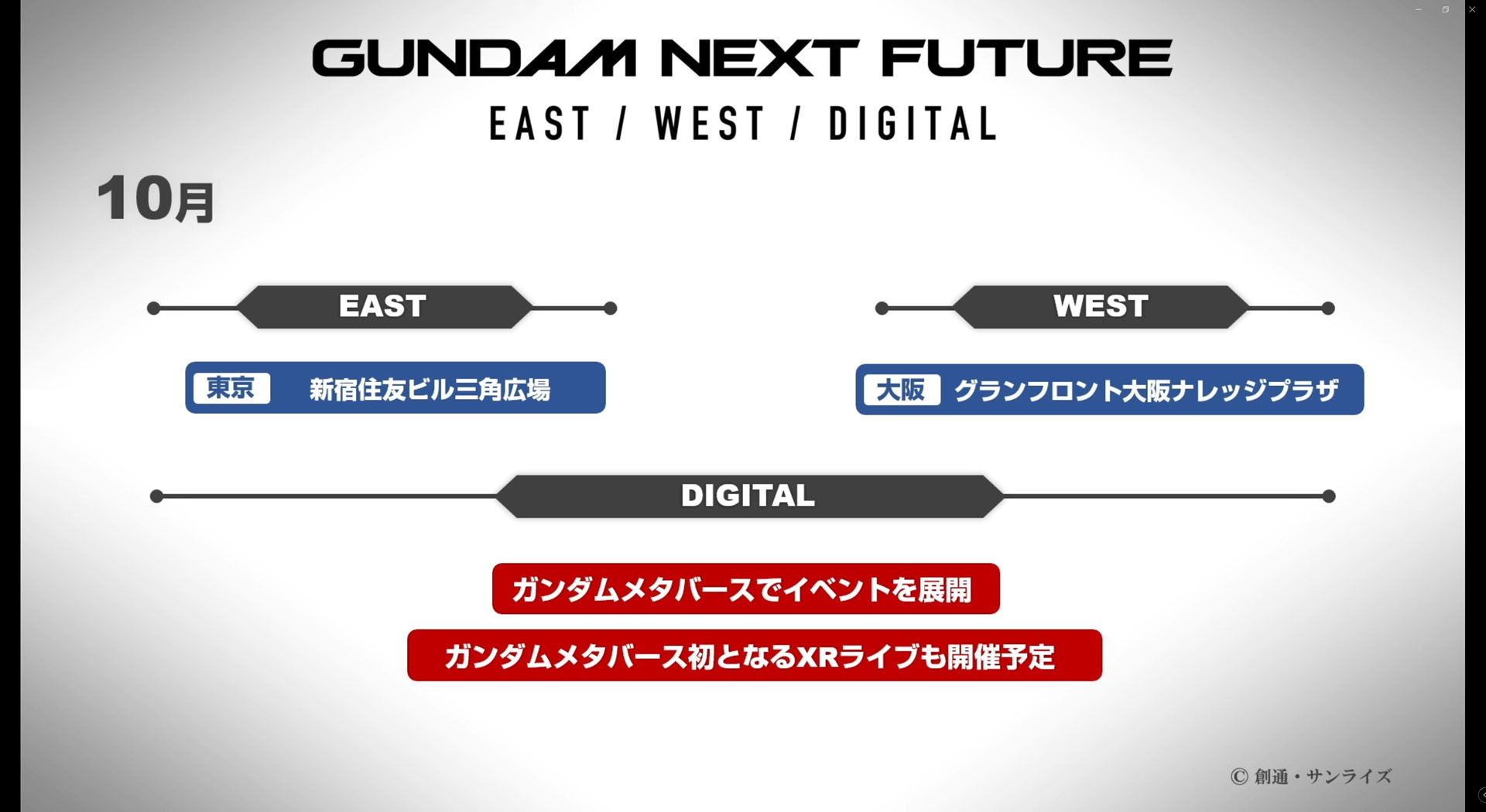 「GUNDAM NEXT FUTURE 2023 EAST/WEST/DIGITAL」。メタバース内で開催予定の「XRライブ」の先行版として、EXILE MAKIDAIさんによる「XRスペシャルDJパフォーマンス」が行われた
