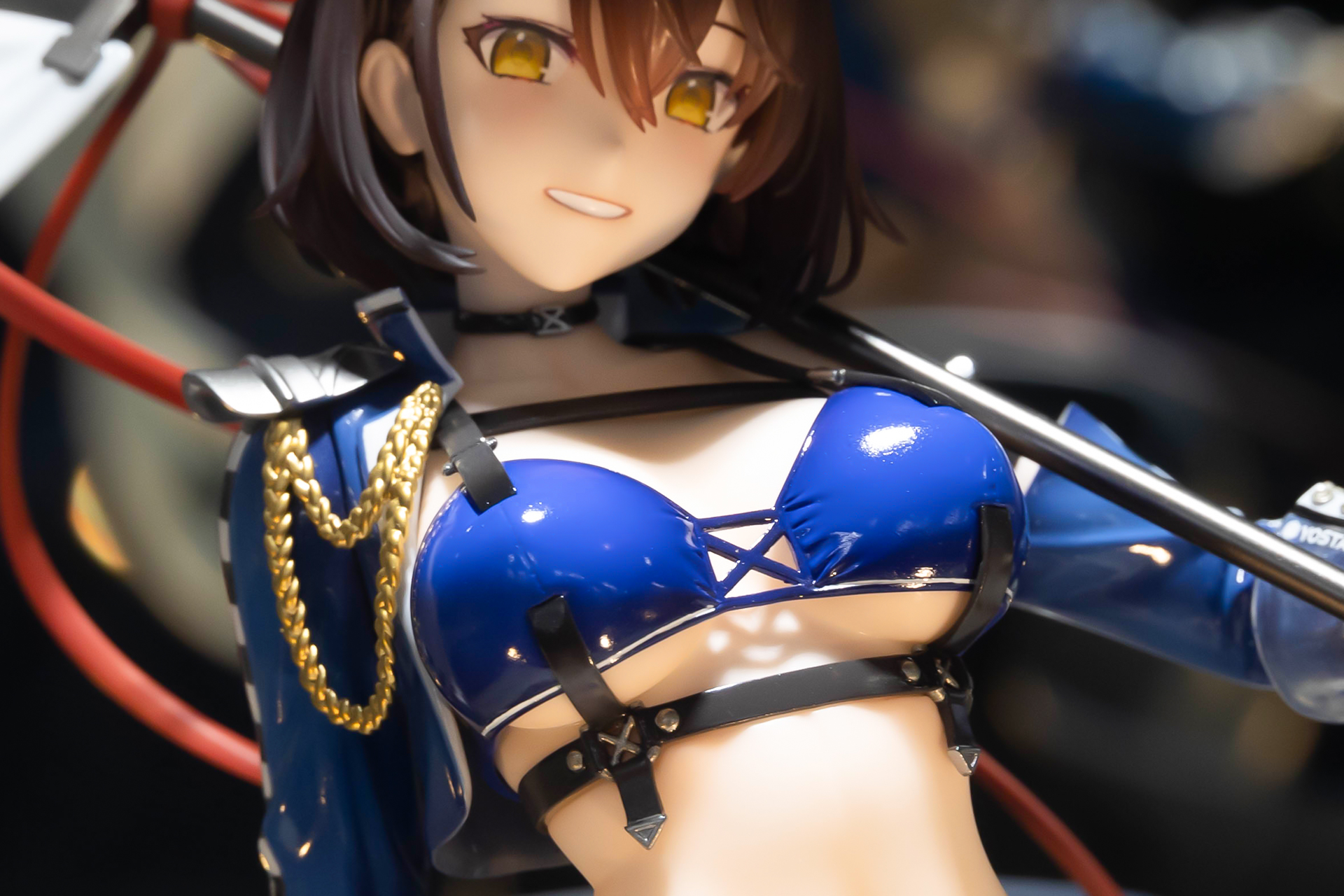 今にもはち切れそうなバスト部分の衣装は、黒い紐でがっちりとガードされている