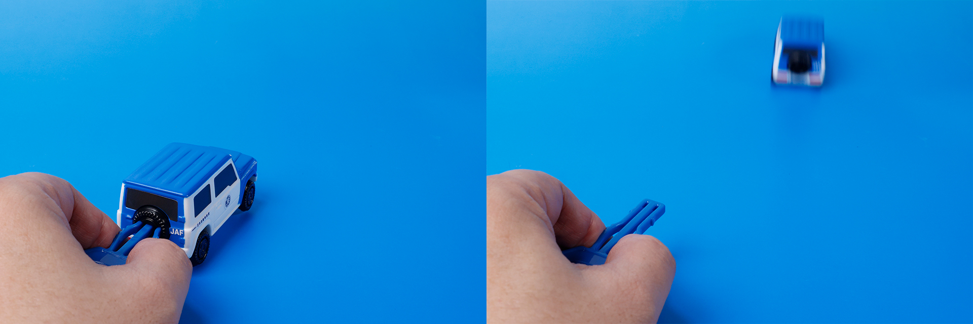 かぎをつまむと、ジムニーが勢いよく走っていく