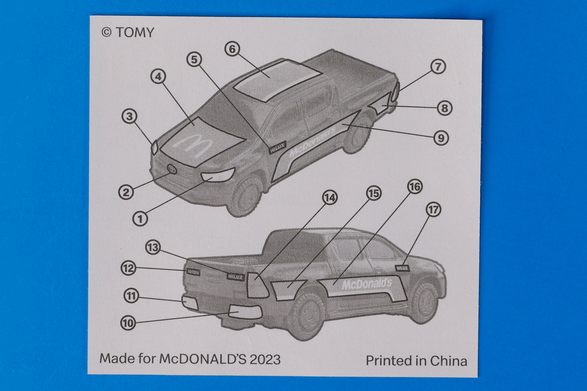 シールの裏面に、どこに貼ればいいか記載されている
