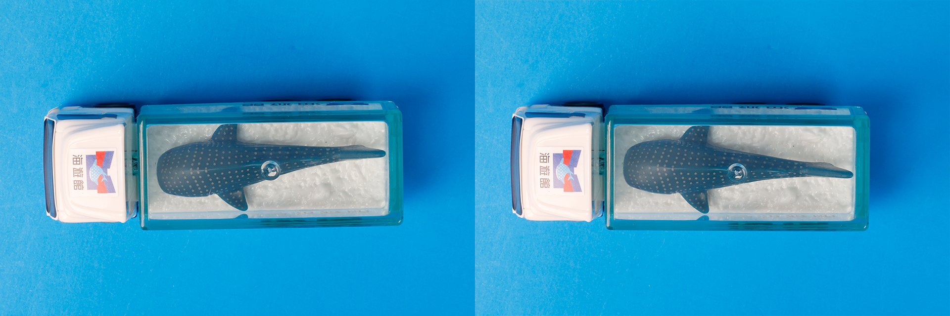 車両の動きに合わせて、ジンベイザメも泳ぐように動く