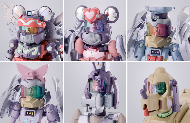 コックピットギミック：頭部のレバーを回すと、ゴーグル内部が反転してコックピットが登場。コックピットには各ロボットのパイロットが搭乗している姿が造形されている