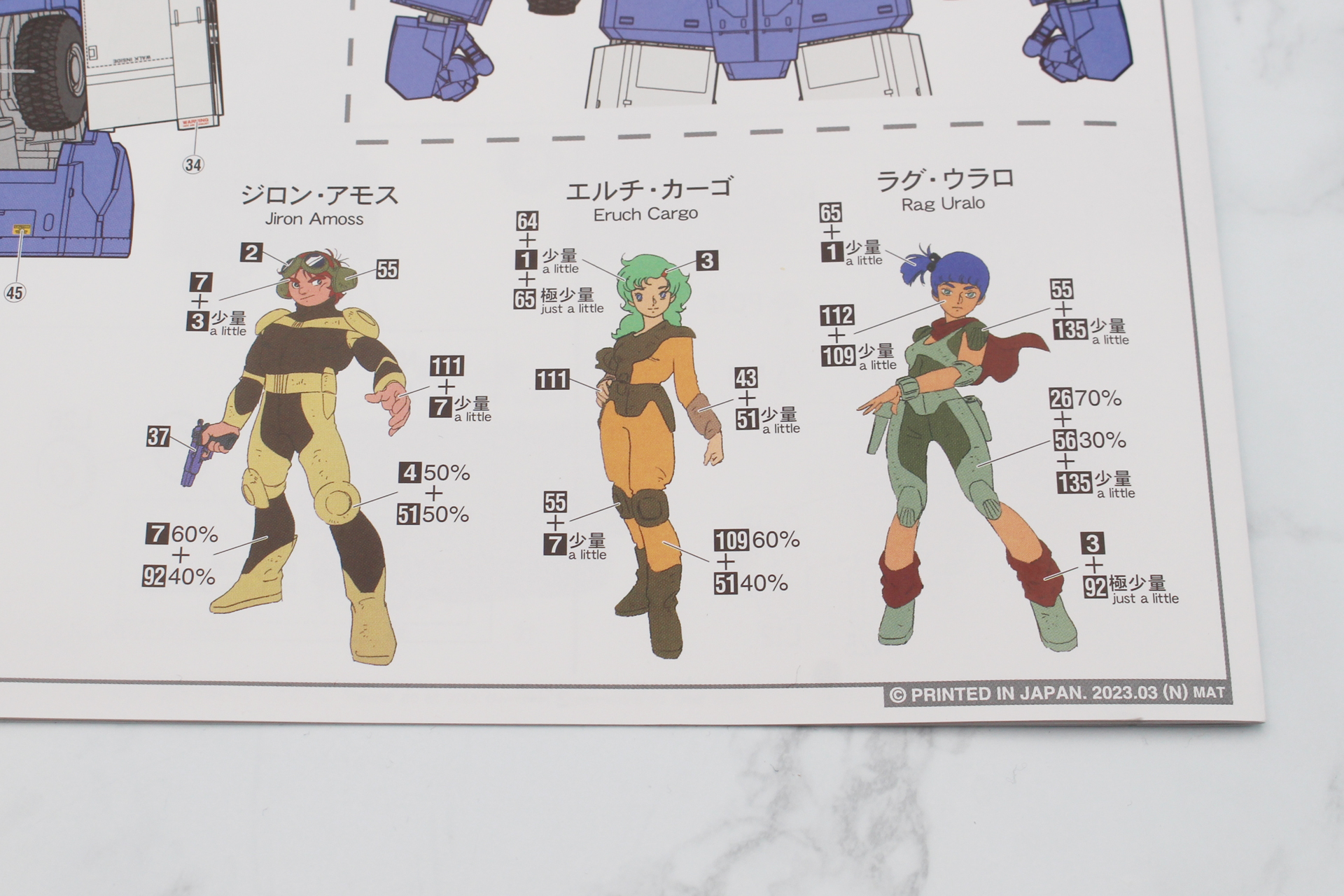 付属するフィギュアのカラーチャートに設定画が使われているのが嬉しい