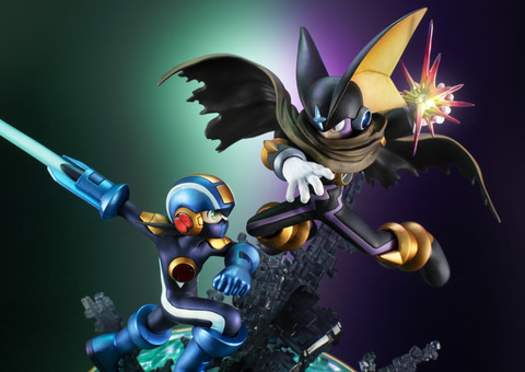 ロックマンとフォルテの激闘シーンをイメージしたジオラマフィギュアが