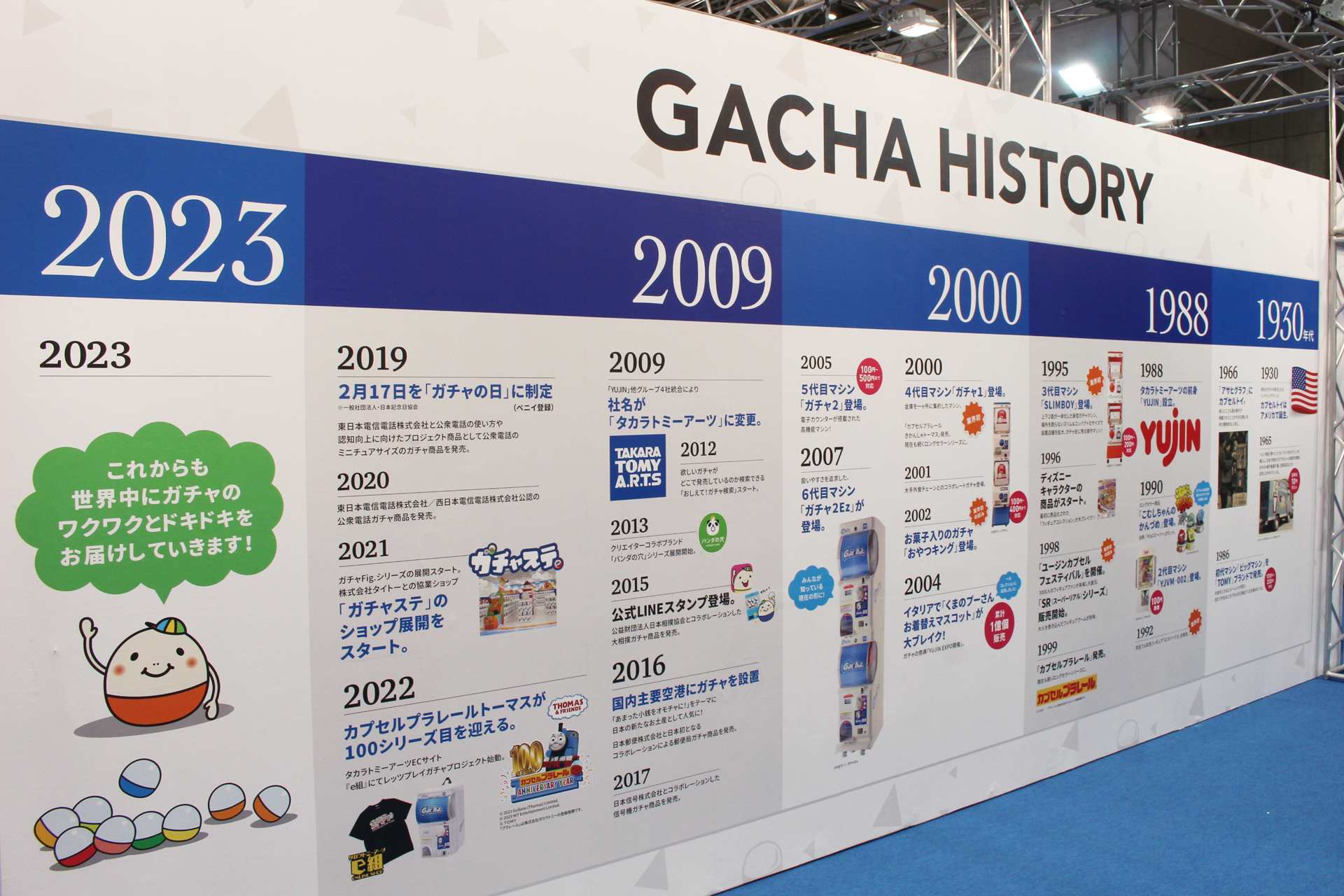 タカラトミーアーツのガチャの歴史を綴った年表を掲示