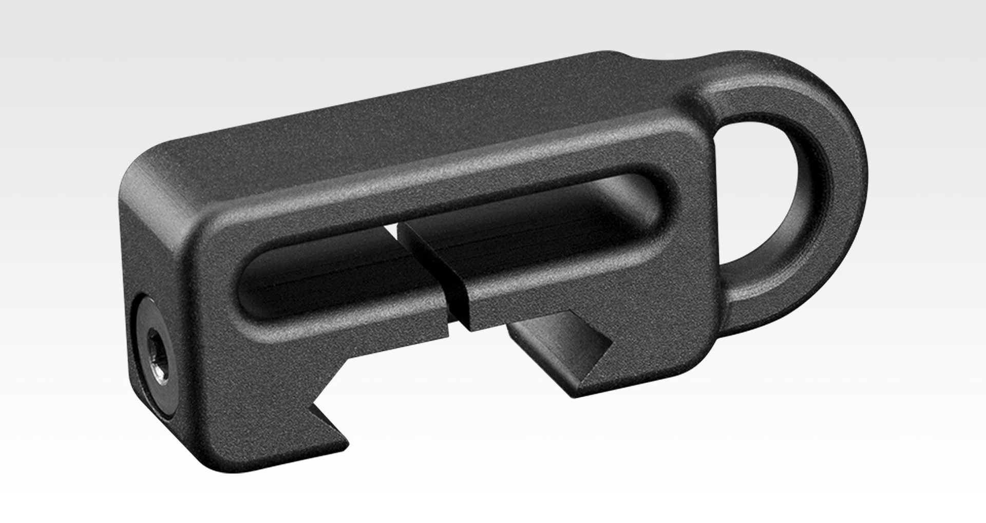 同社「レイルスリングアダプター」を使うとスリングが取り付けられる