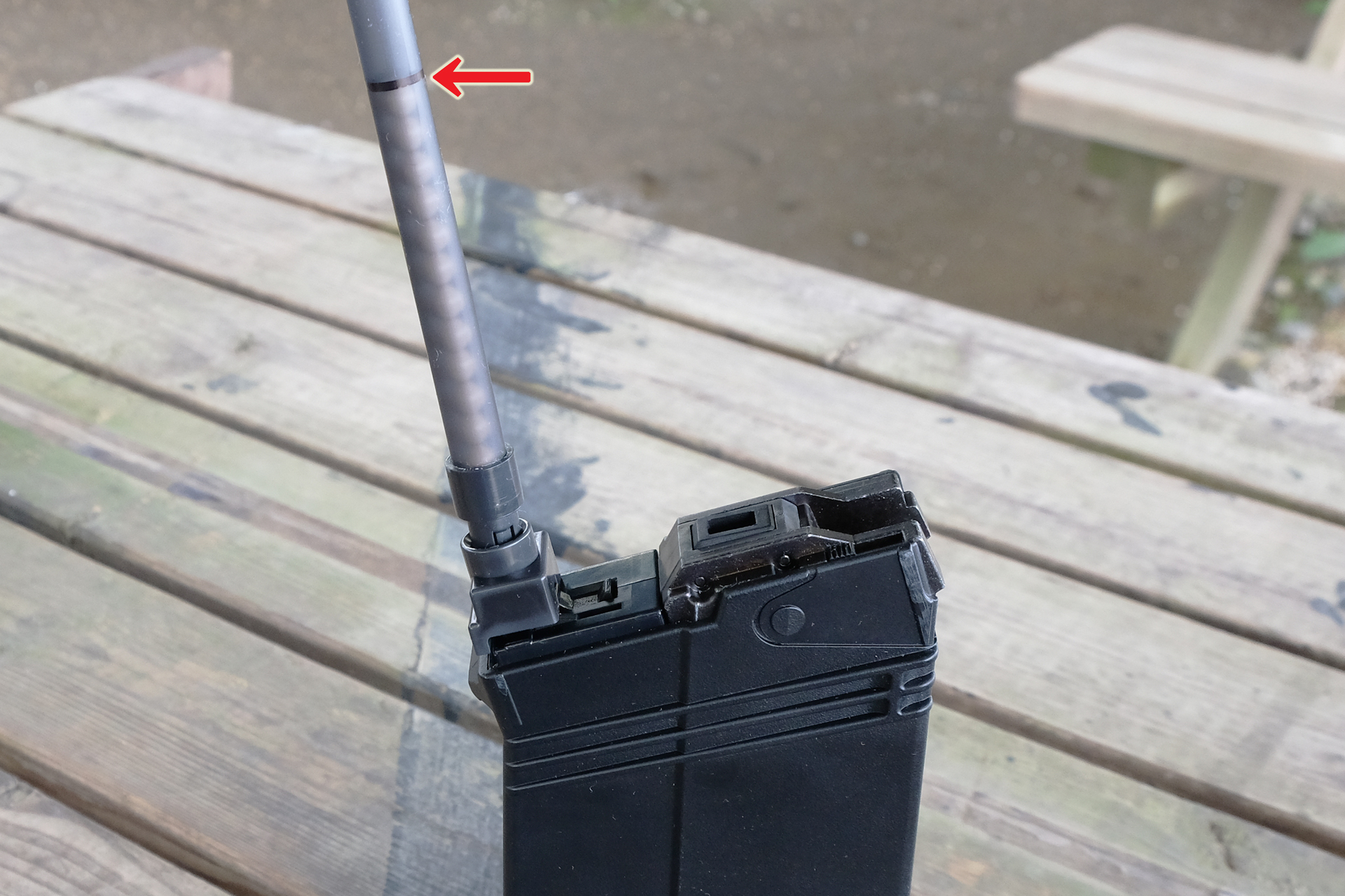 矢印の黒い線が15発の目安