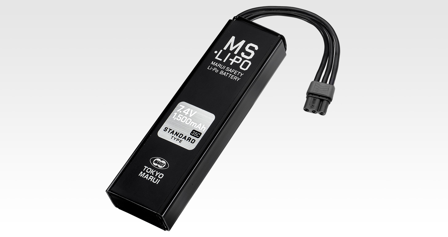 「MS Li-Po バッテリー7.4V 1500mAh［スタンダードタイプ］】」、5月17日発売、価格は8,580円。ファン待望の東京マルイ純正Li-Po バッテリーであり、今後の電動ガンの未来を語る上で中心といえる製品だ