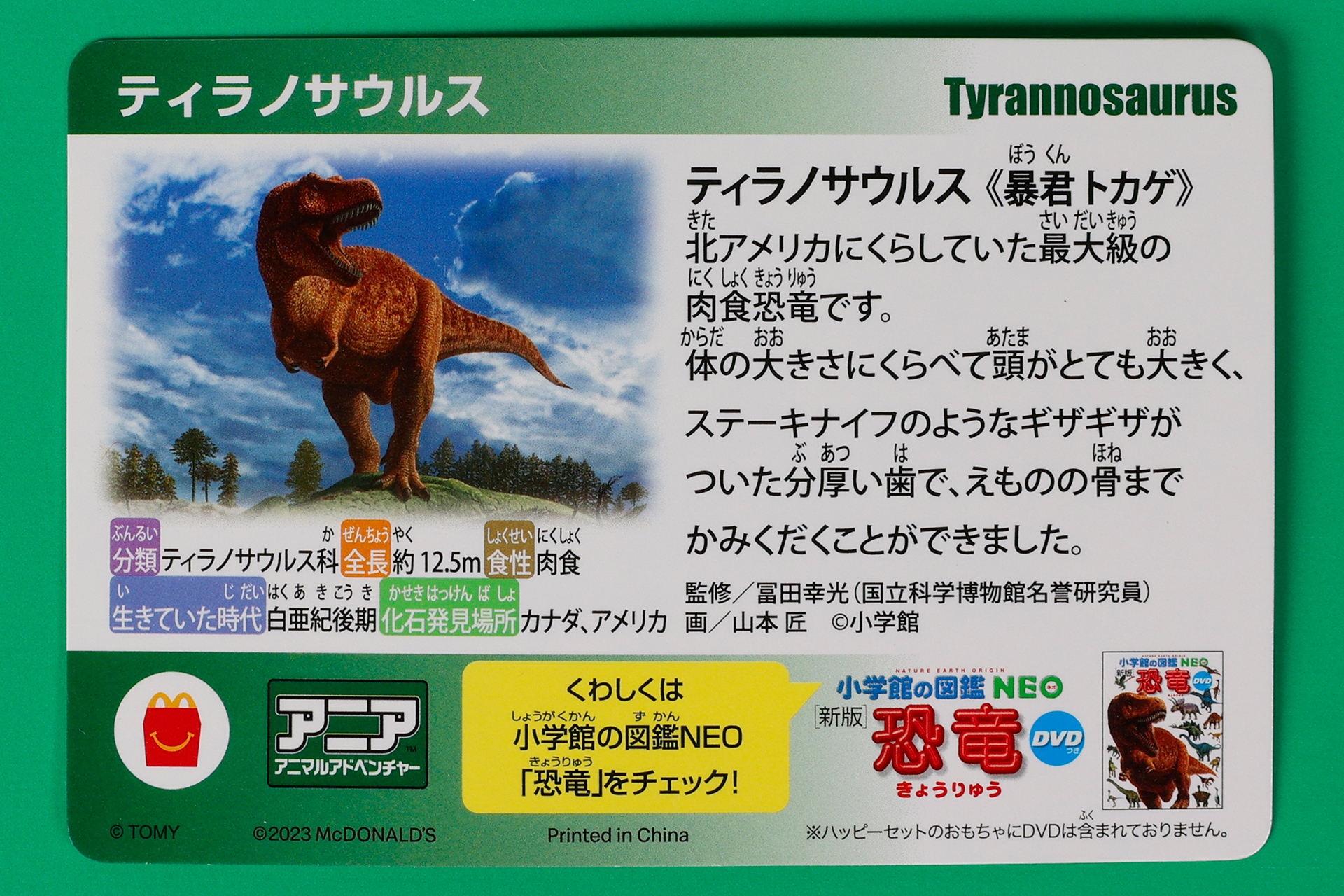 おもちゃに同梱されているカード。ティラノサウルスについての詳しい情報が見られる