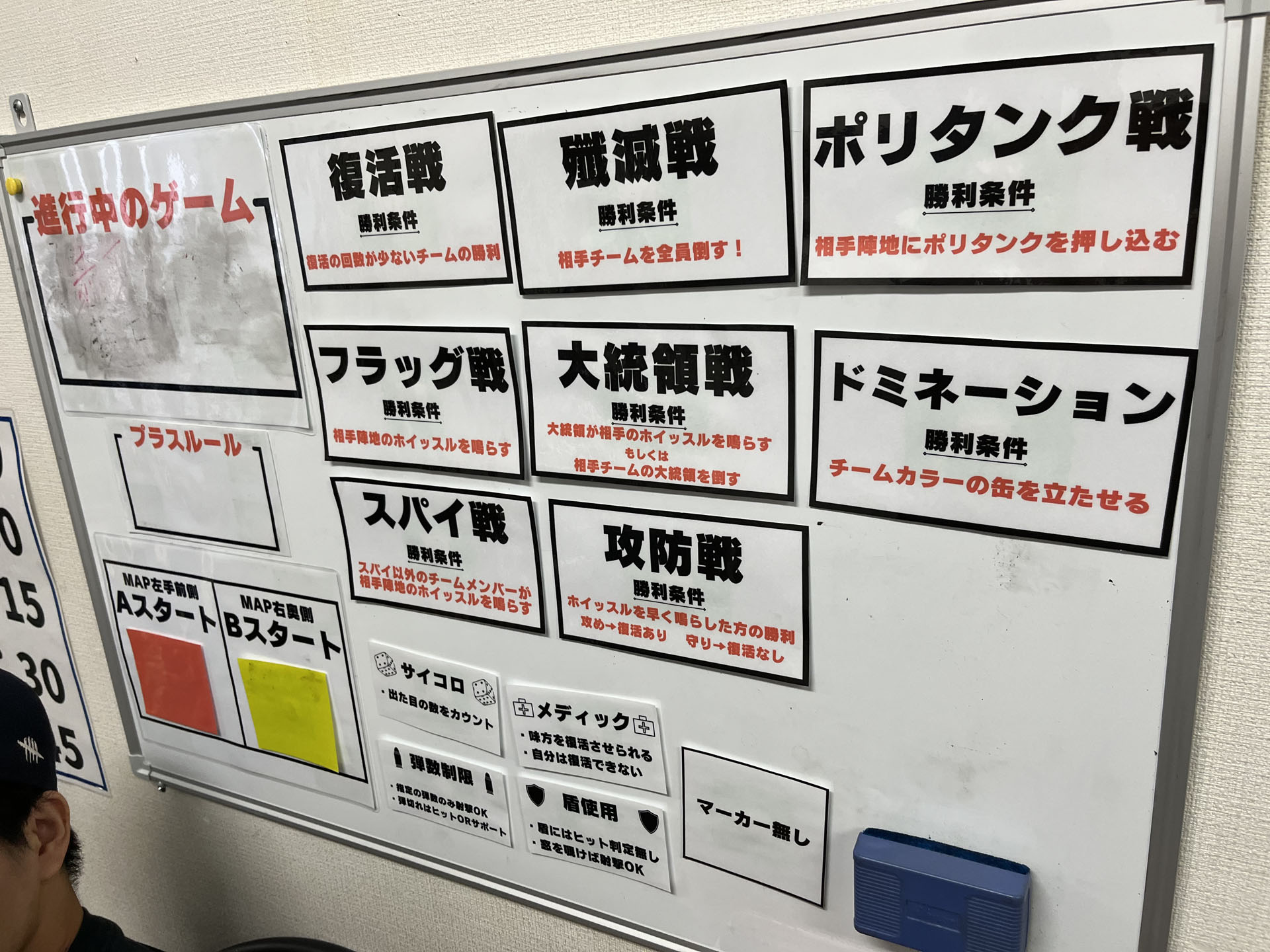 常設されているホワイトボードには、様々な種類のゲーム内容が提示されている