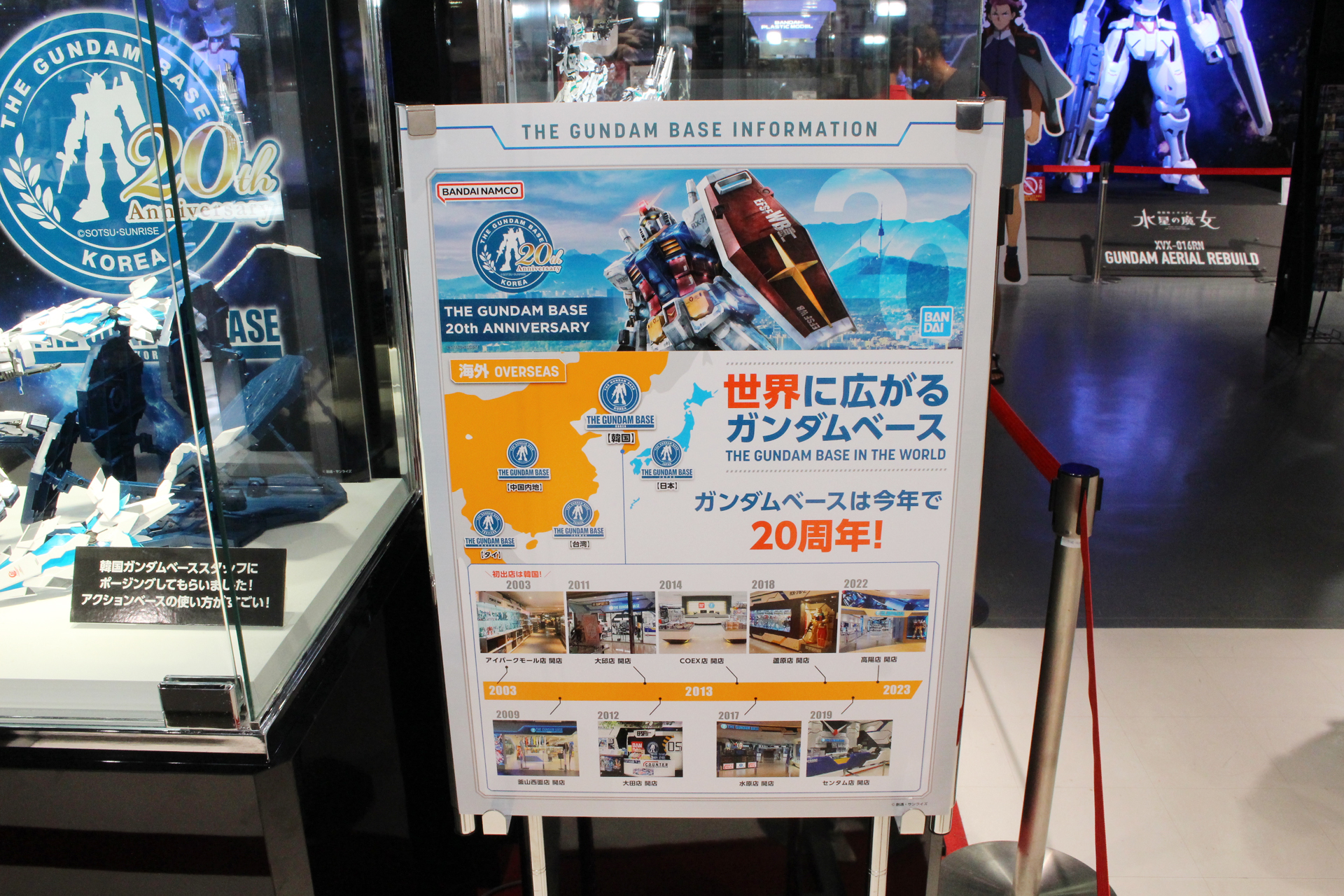 ガンダムベースの1号店は韓国に出店された。その歴史が年表にて紹介されている