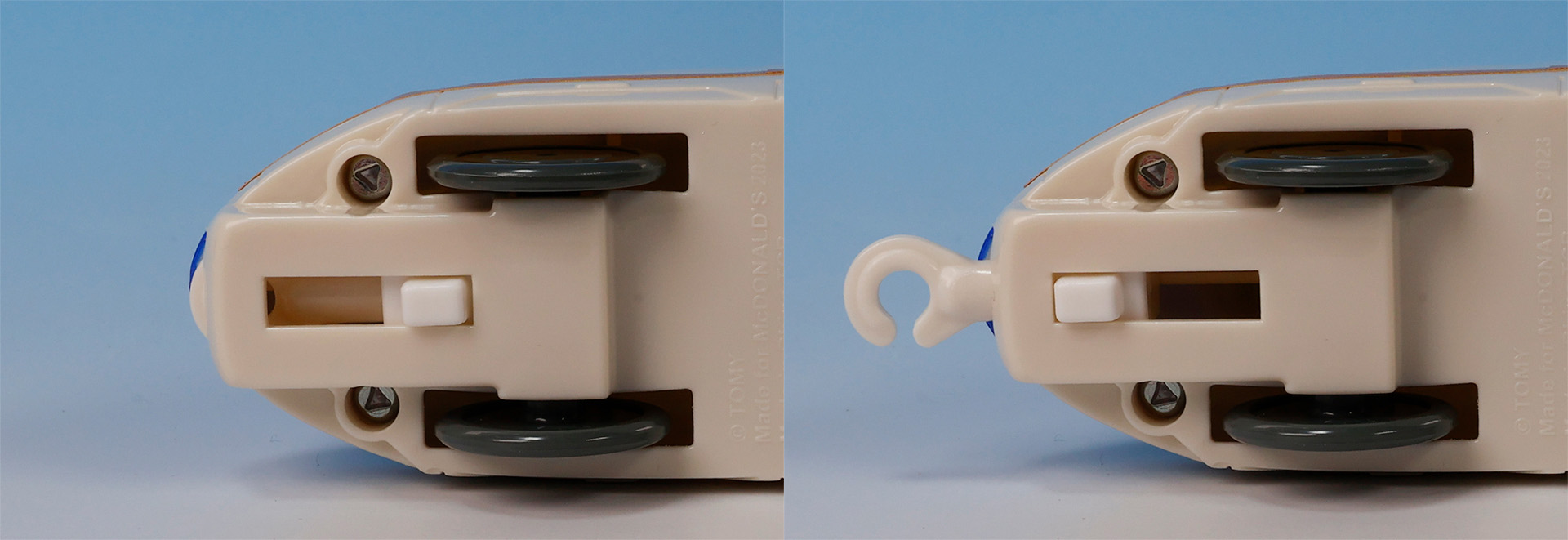 底面のボタンで連結器の出し入れが可能