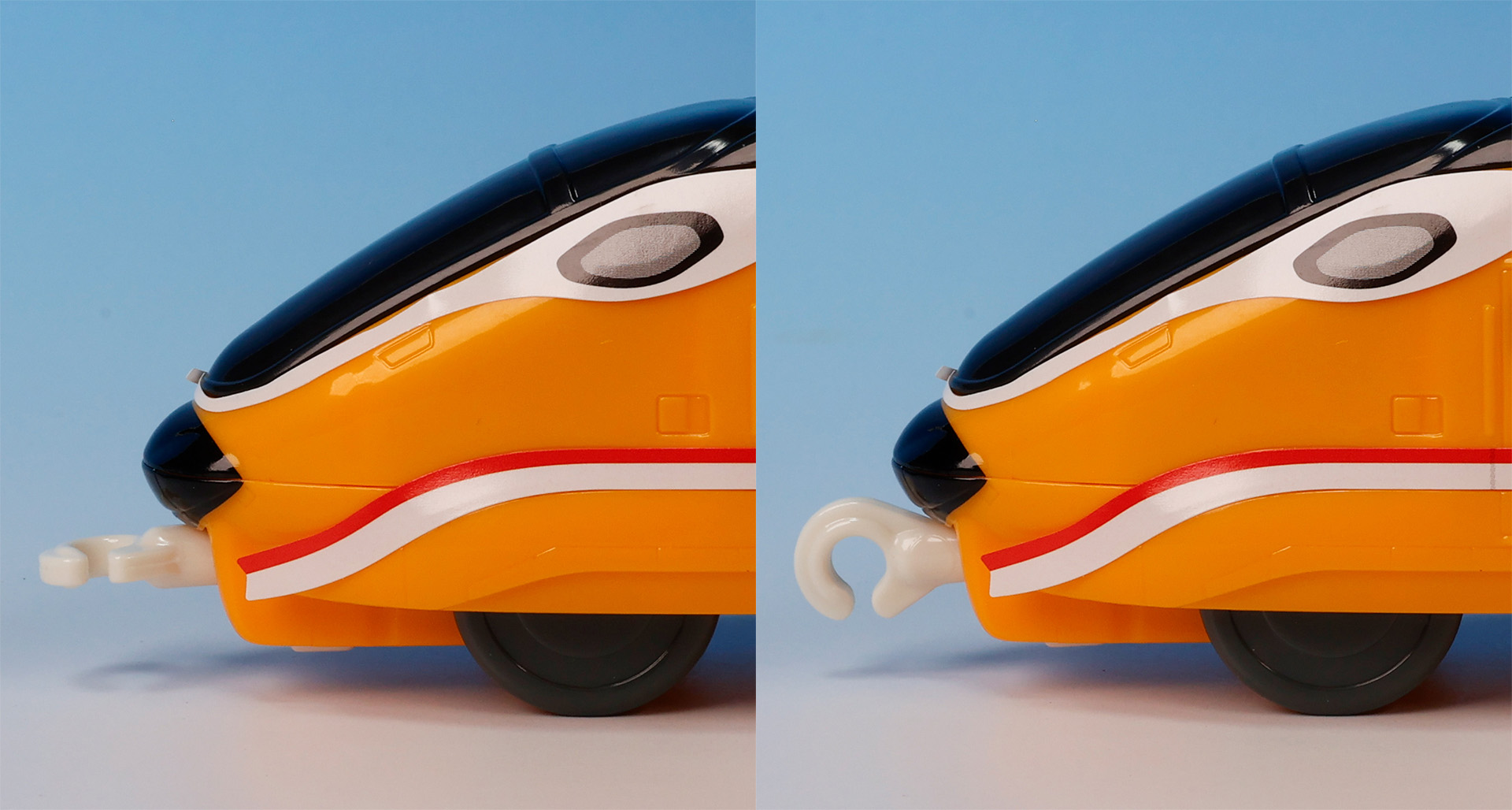 連結器部分は指で回転してから他の車両に繋げよう