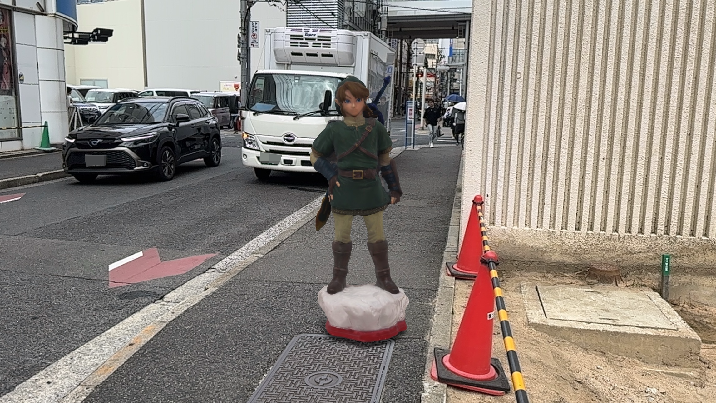 後ろを振り返るとリンクが声をかけてきた（スタチュー ゼルダの伝説 Nintendo TOKYO）