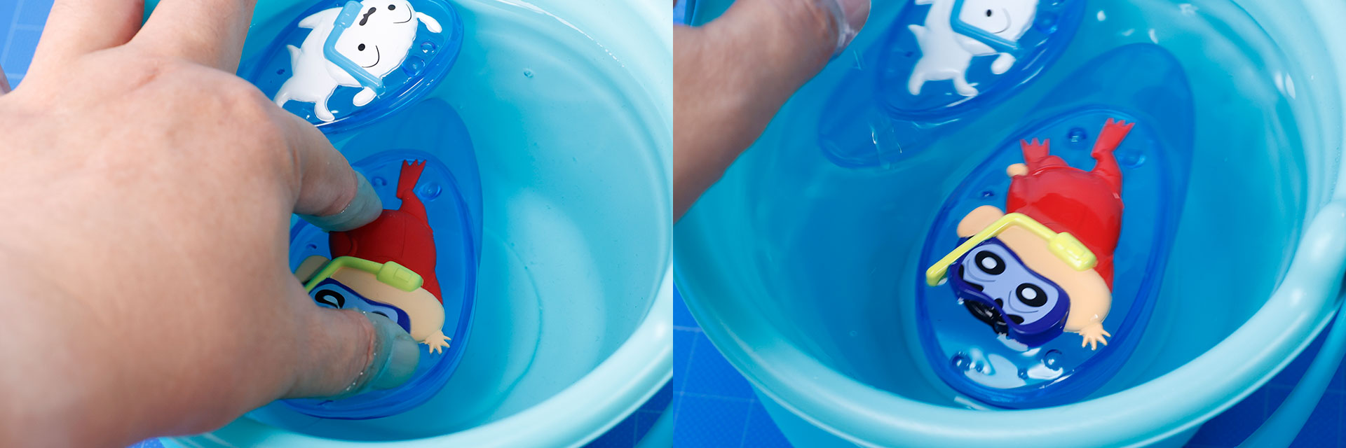 お風呂などでは、いったん下に沈めてから手を離してみよう