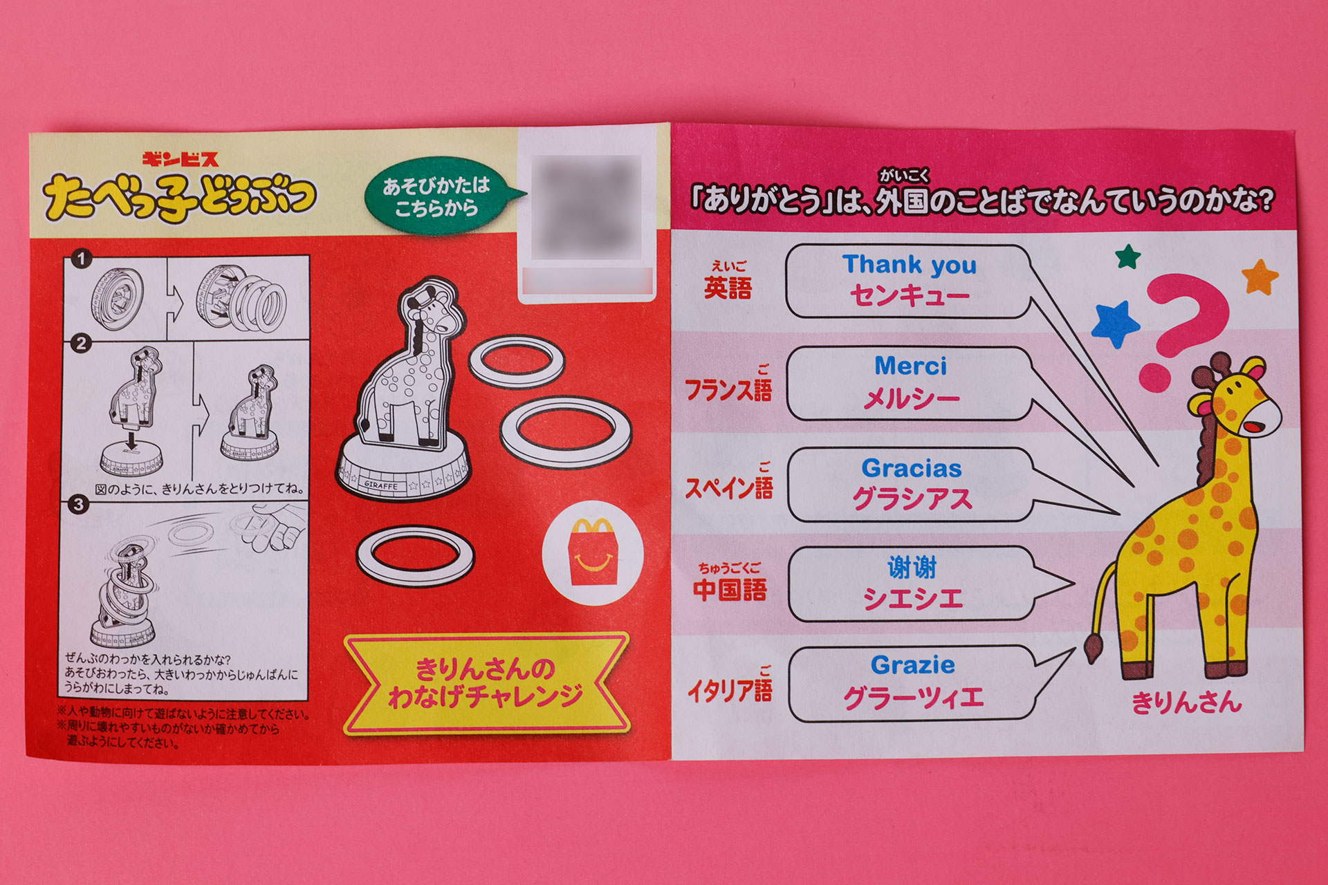 説明書には「ありがとう」を外国語でなんといえばいいのか書かれている
